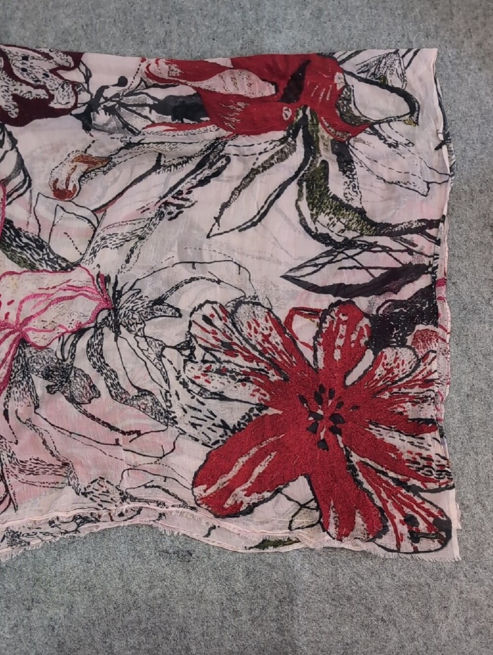Floral Print Lightweight Scarf in Pink and Red - Picture 6 of 8